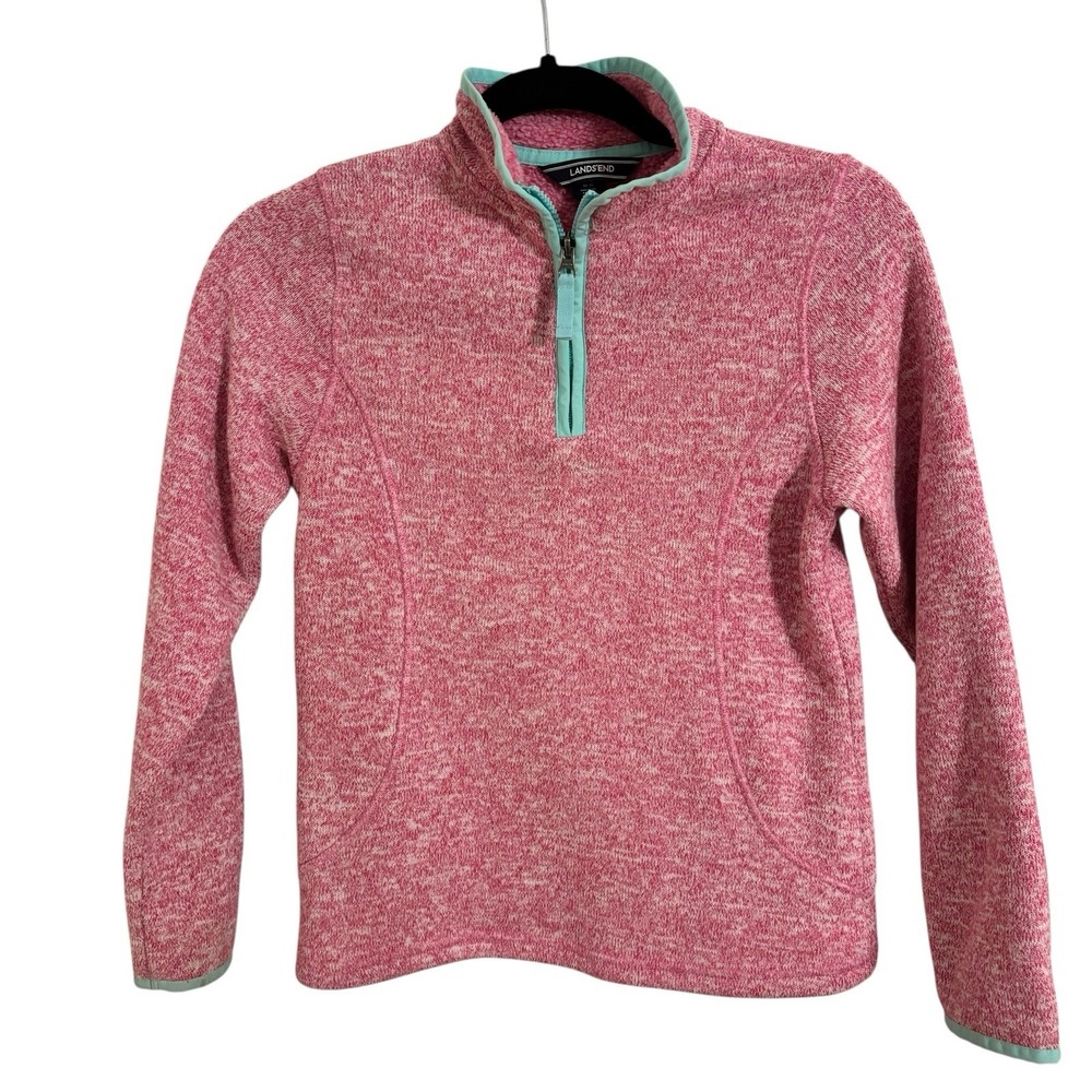 Lands End Fleece Pullover Quarter Zip Girls Medium 10-12 Pink Heathered Gorpcore